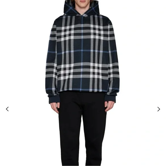Burberry Check Cotton Hoodie in Blue and White. - Picture 3 of 10